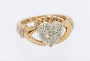 9ct Yellow Gold 0.25ct Diamond Cluster Claddagh Ring.  The ring contains 0.25ct Total Carat Weight