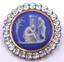 Circa 1780-1790 Georgian Blue Jasperware with white relief, mounted in cut steel Button Brooch.