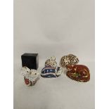 Six Royal Crown Derby English Bone China Paperweights to include 'Baby Rabbit' (boxed), 'Meadow