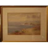 Charles E  Brittan 1837- 1888  " Cliffs & Costal Seascape with sheep " Watercolour. Signed lower