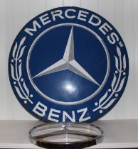Large Mercedes vintage dealer/workshop sign and modern plastic trick mercedes badge