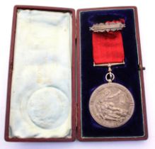 Sterling Silver Hamstead Colliery Disaster Medal with Ribbon. Boxed.  On the front of the medal it