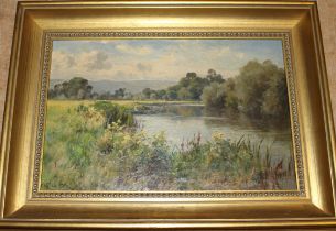 Cater Reid " River Landscape scene"  Oil On Canvas. signed lower left Gilt frame. Aperture 9.5inch x