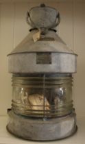 Vintage large kerosine galvanised ship lantern with prismatic lens.