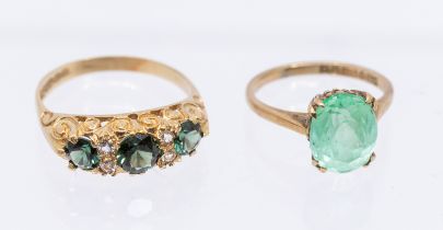 Two 9ct Gold Rings.  To include a 9ct Gold Synthetic Green Spinel and Cubic Zirconia Ring and a