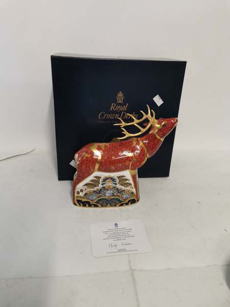 A Royal Crown Derby Sherwood Stag porcelain paperweight, specially commissioned by Connaught House