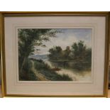 A. Colman  " Boat on a fishing lake" " On the Norfolk Broads"  Watercolour. Signed lower left.  Gilt