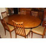 Suite of 6 G Plan teak dining room chairs and oval table from the Fresco Range designed by Leslie