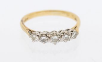 18ct Yellow Gold Five Stone Round Brilliant Cut Diamond ring. Total Diamond Carat is approx. 0.60ct.