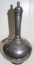 An Indian bidri silver vase and cover of baluster shape, 27.5cm high