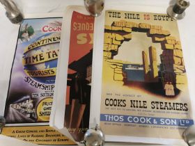 A Group of 6 vintage Thomas Cook Travel Posters. Each 72cm by 49cm. Please note the pewter items