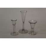 A George III wine flute with conical bowl, elongated tear drop included stem on folded foot, 17cm,