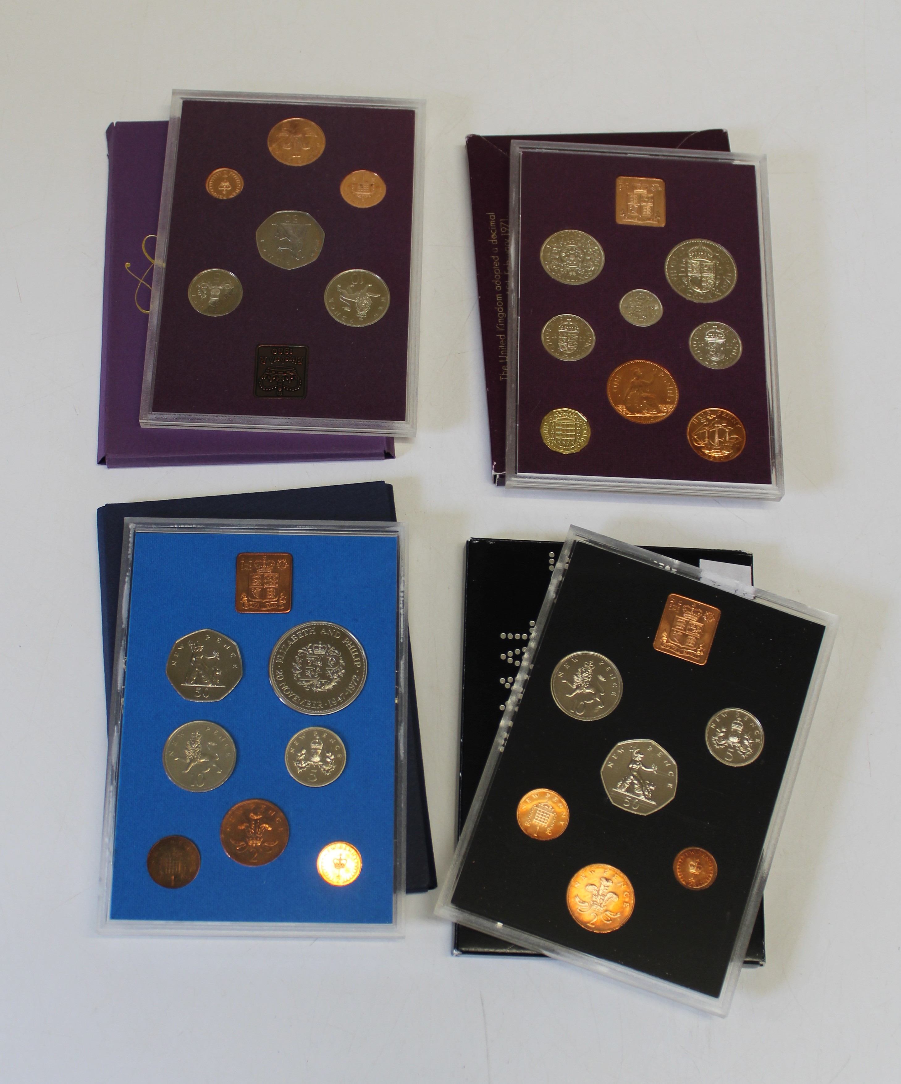 Packs of UK Proof coins 1980 Set six 1972 Set seven, 1970 Set eight, 1971 Set six