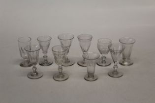 A group of ten George III and later English cordial and other glasses, various. The largest 12cm