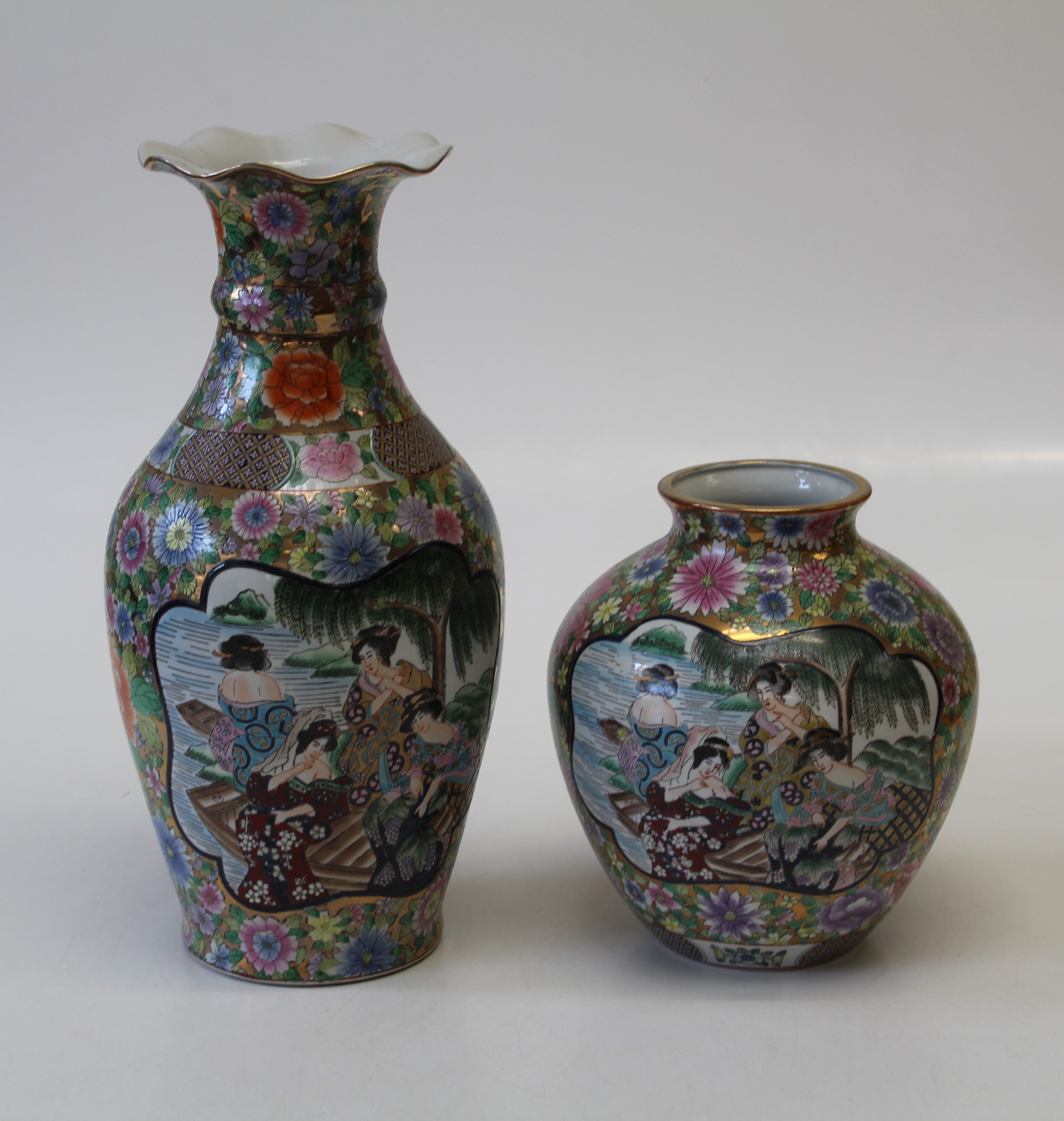 Two 20th century Chinese vases, one of baluster form with an undulating rim, the other of squat