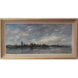 Adrian Hill 1897-1977 British Riverscape, oil on board, signed lower right, framed, 40 x 88cm