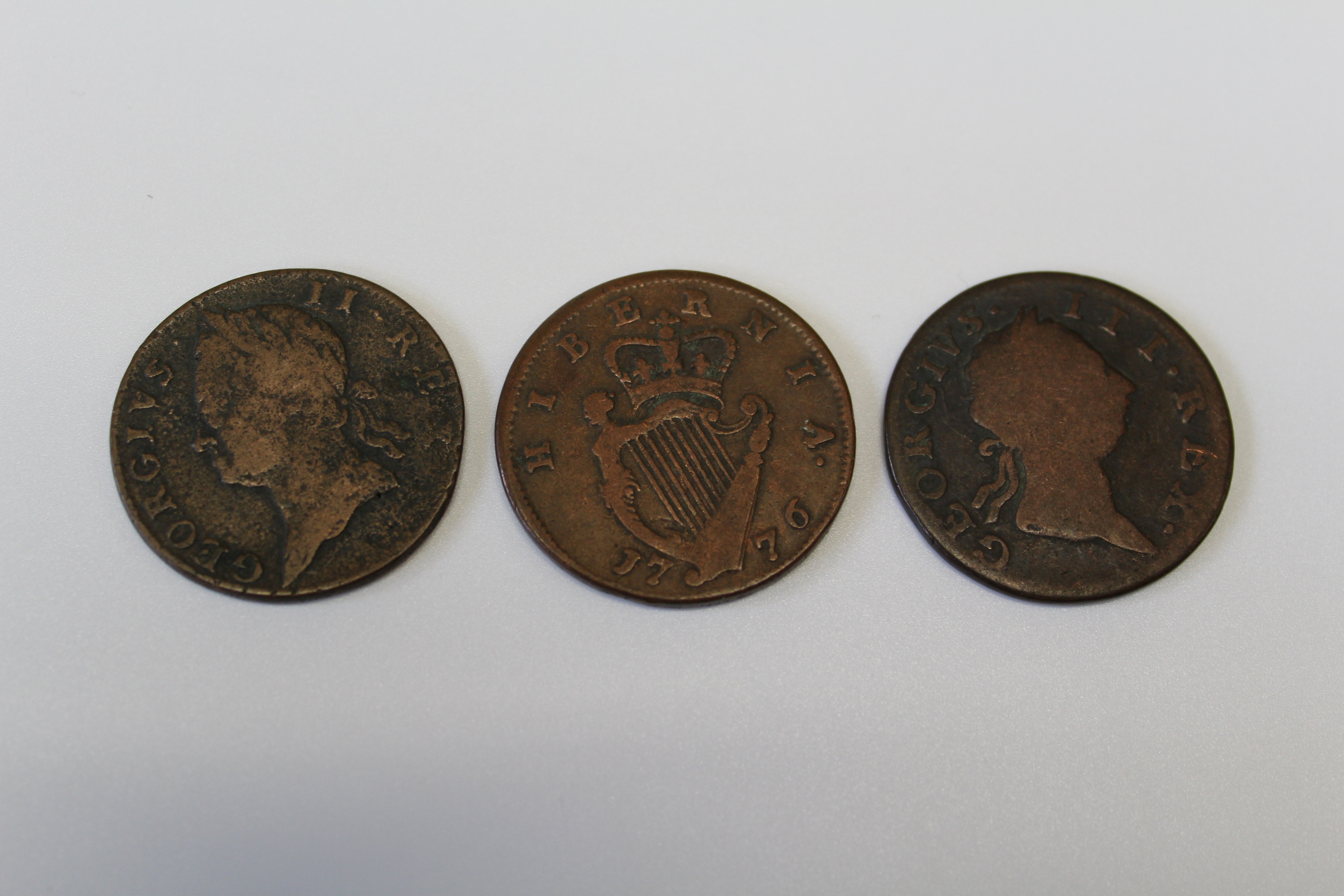 1776 George III Irish Half penny 1769 George III Irish Half penny 1760 George III Irish Half penny