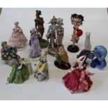 A collection of ceramic figures, to include two Doulton ladies, a Royal Worcester lady, a Coalport