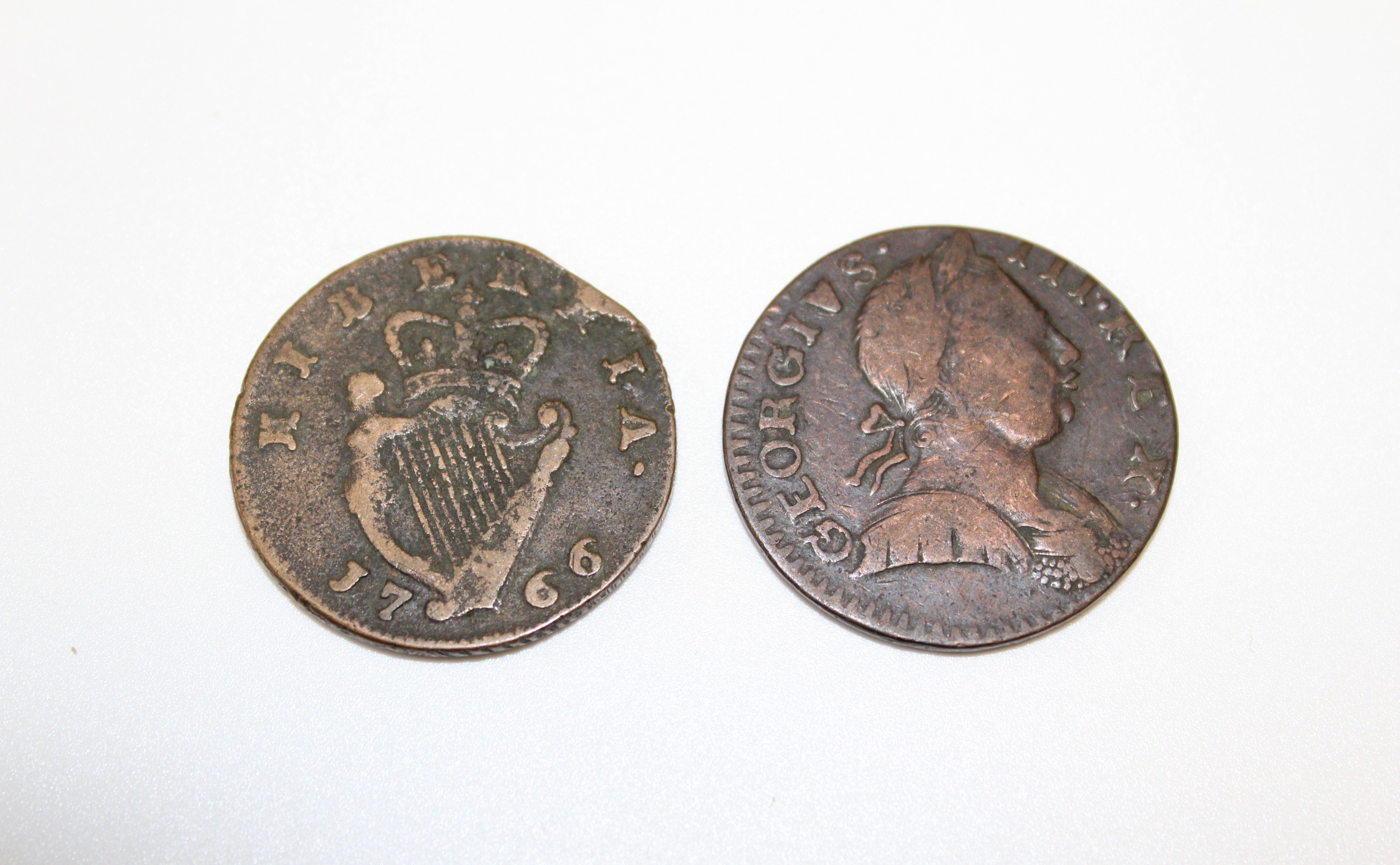 1766 George III Irish Half penny 1774 George III Irish Half penny