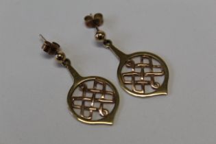 A pair of Clogau Lady Guinevere Celtic knot drop earrings in 9ct yellow and rose gold featuring