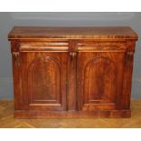 A Victorian mahogany chiffonier, fitted two frieze drawers over a pair of cupboard doors, on plinth