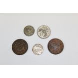 A selection of World Coins 1862-1858 India Quarter Anna 1895 50 cents France 1872 Austrian Coin 1860