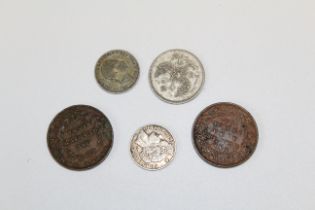 A selection of World Coins 1862-1858 India Quarter Anna 1895 50 cents France 1872 Austrian Coin 1860