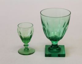 An early 19th uranium glass rummer with faceted bowl on square foot, 15cm, together with a smaller