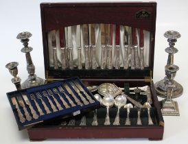 A canteen containing a near part twelve place setting of EPNS king's pattern flatware and cutlery,