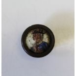 An early 19th century enamel patchbox, decorated with a portrait of an unknown naval officer 2.1cm