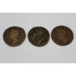 1749 George II Irish Half penny 1750 George II Irish Half penny 1752 George II Irish Half penny