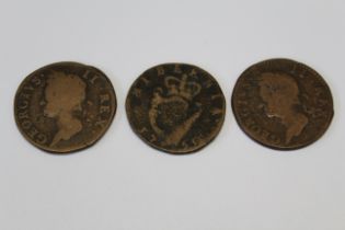 1749 George II Irish Half penny 1750 George II Irish Half penny 1752 George II Irish Half penny