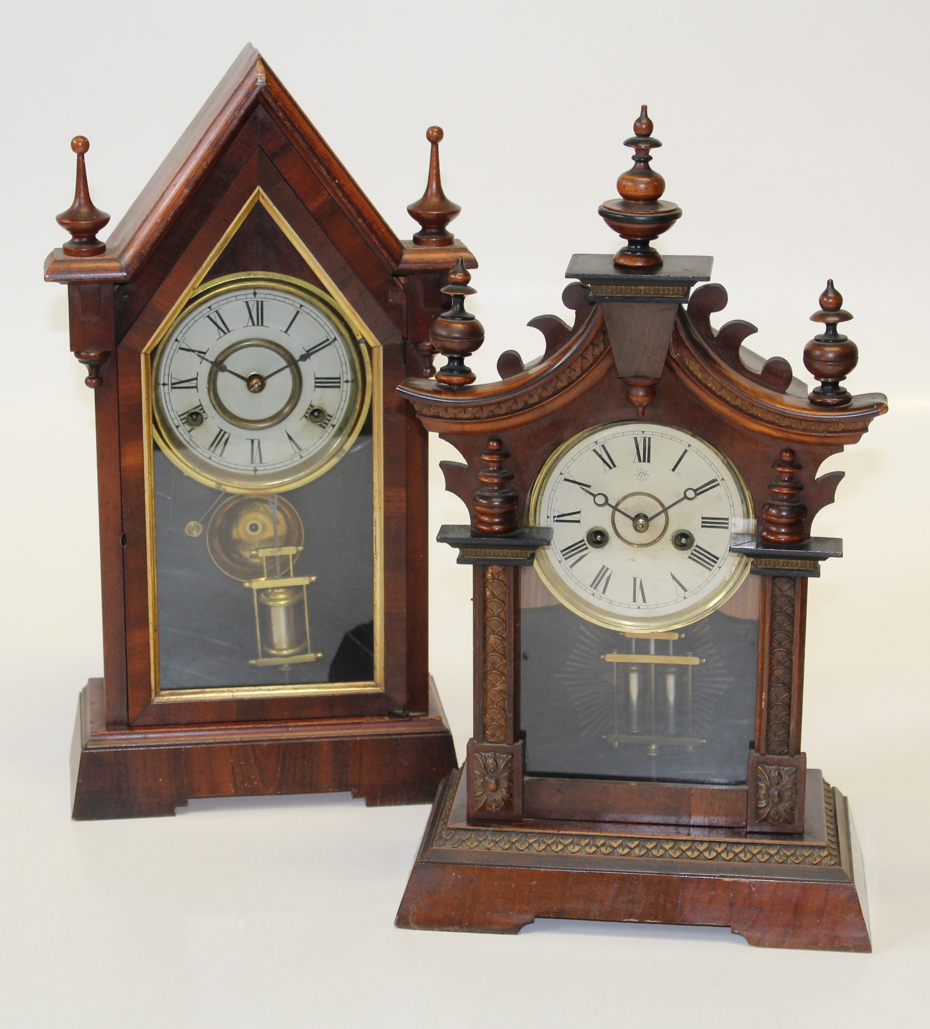 An early 20th century Junghans mantle clock with gong striking movement, 48cm, together with a