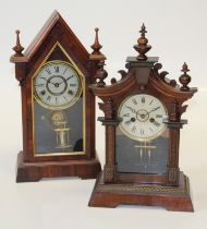 An early 20th century Junghans mantle clock with gong striking movement, 48cm, together with a