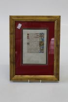 A 15th century German illuminated manuscript page, from the book of hours, framed and mounted 26.