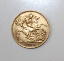 A 1910 Edward VII half sovereign 4gm