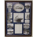 Aframed group of reproduced photographs and history of events of the sinking of The Titanic, 85 x