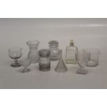 A small group of early 19th century and other glass, including a twin lip rinser, hobnail cut