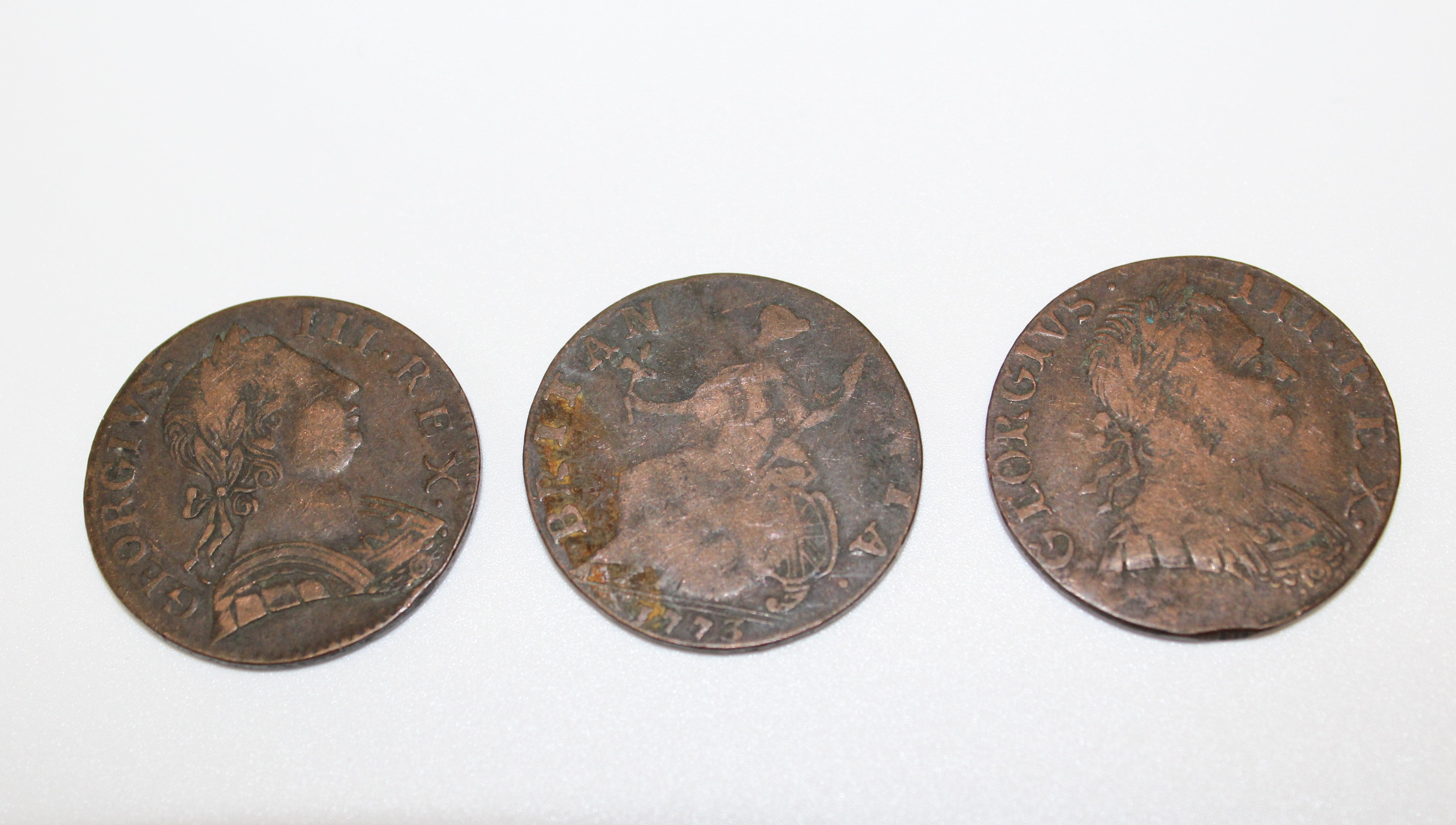 1773 George III Half penny 1774 George III Half penny 1775 George III Half penny