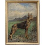 1930's European School, a German Shepherd in a mountainous landscape, oil on canvas, 100 x 74cm