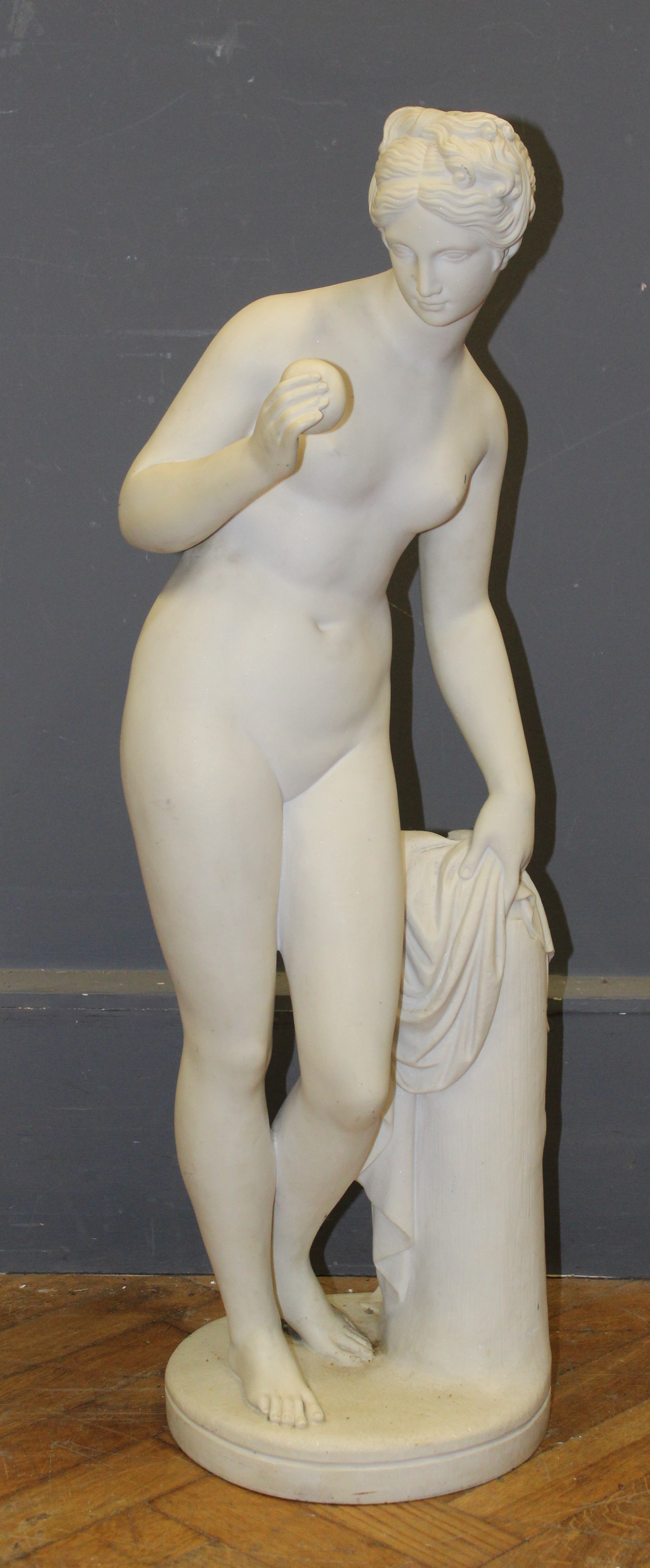 After Bertel Thorvaldsen (Danish, 1770 – 1844), Venus with the Apple, a white marble figure of