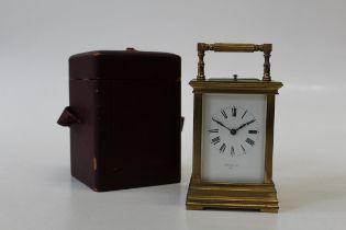 A good large carriage clock, the lever platform escapement having an enamel dial inscribed