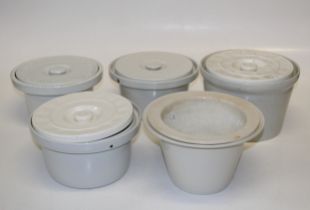 Six Victorian white glazed earthenware commode liners, four with covers, Burleigh and other