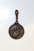 The Murder of Sir Edmund Godfrey Medallion 1678, silver, two hands strangling him with his cravat