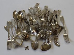 A quantity of Georgian and later silver flatware, comprising teaspoons, dessert spoons, serving