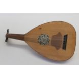 A 20th century Turkish ten-string oud, with banded body, 65cm