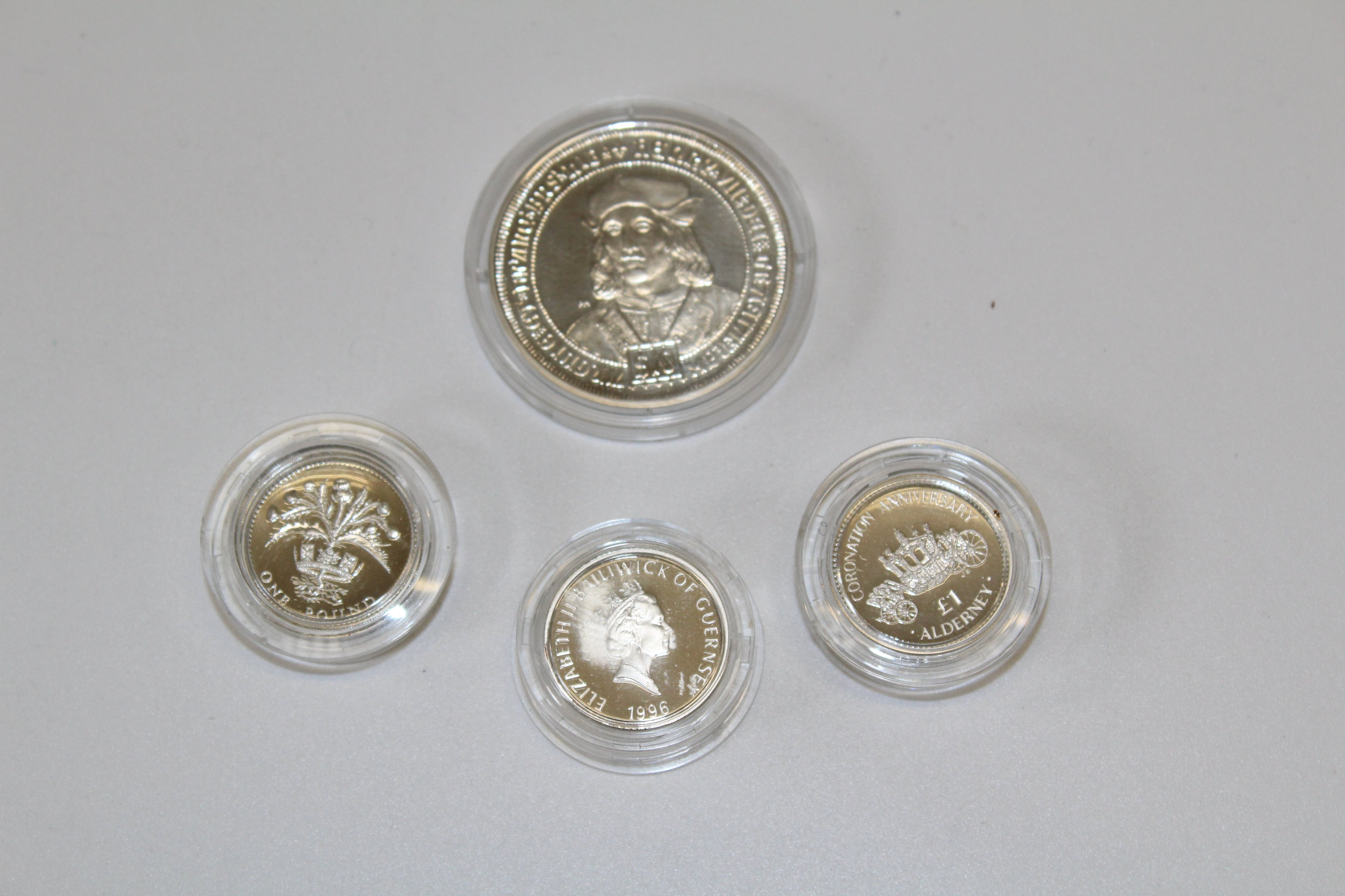 1996 Guernsey £1 silver proof coin Queen Elizabeth 70th Birthday 1993 Alderney Coronation