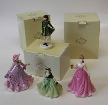 Three large modern Coalport figures and another Royal Worcester figure