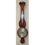 A George III inlaid and chequer strung mahogany banjo barometer, the broken arch surmount centred