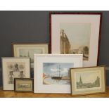 5 – Assorted pictures, to include a lithograph of Whitehall, a Ray Bell watercolour of a ship, a
